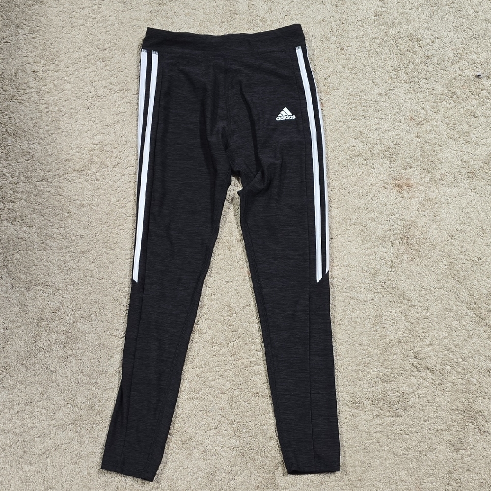 Adidas Kids Black Leggings with White Stripes EUC